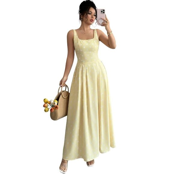 Shein Dresses & Skirts - NWOT SHEIN Women’s Polka Dot Sleeveless Midi Dress Yellow/White Size M/L